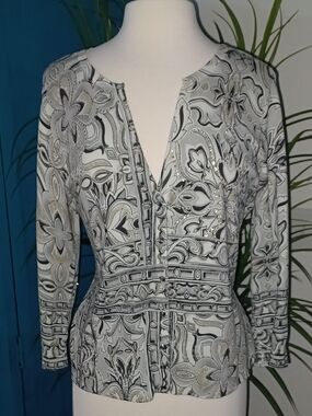 White House Black Market Black & White Printed Cardigan Sweater